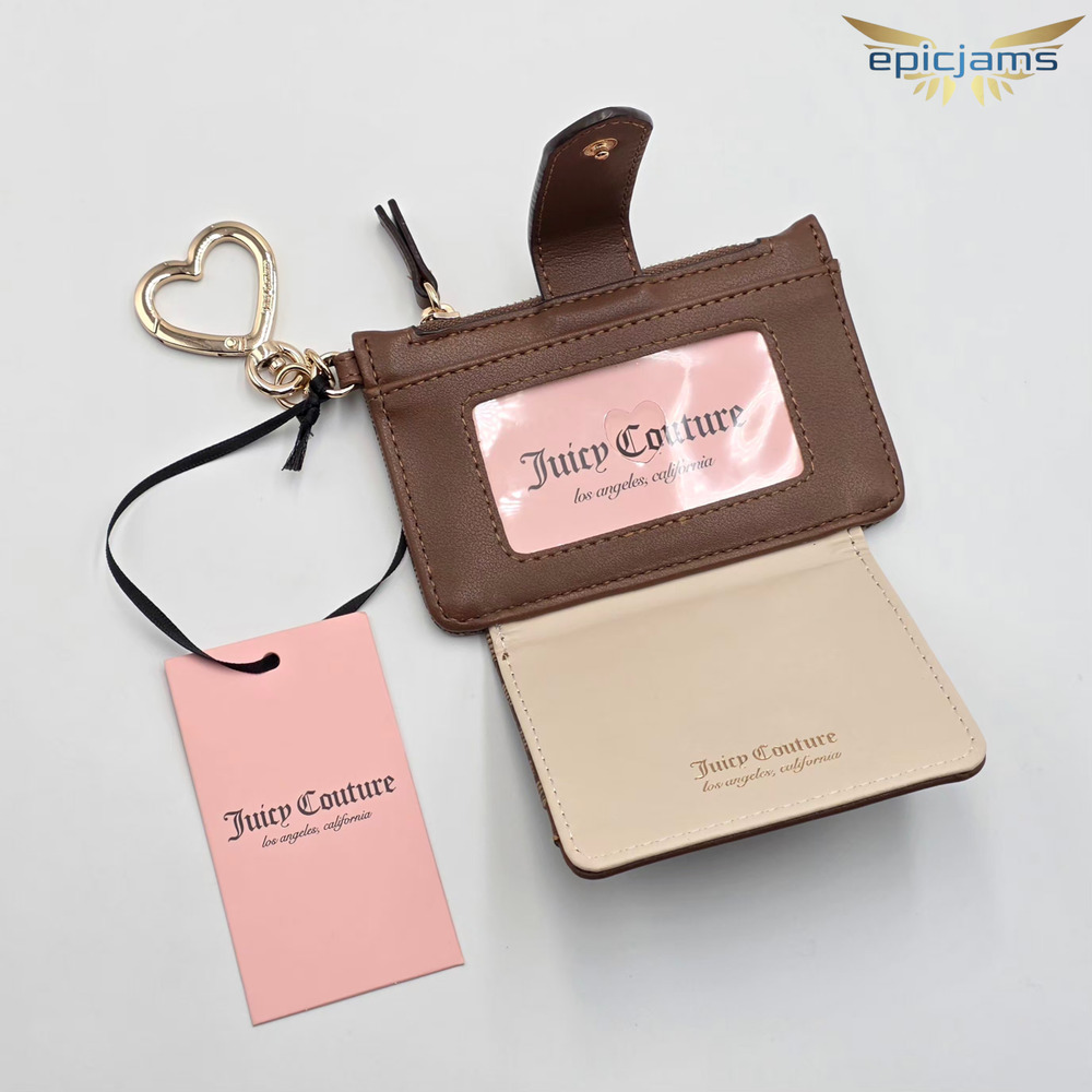 Juicy Couture All Things Juicy Tab Card Wallet Chestnut Chino Strawberry Heart - Picture 3 of 5